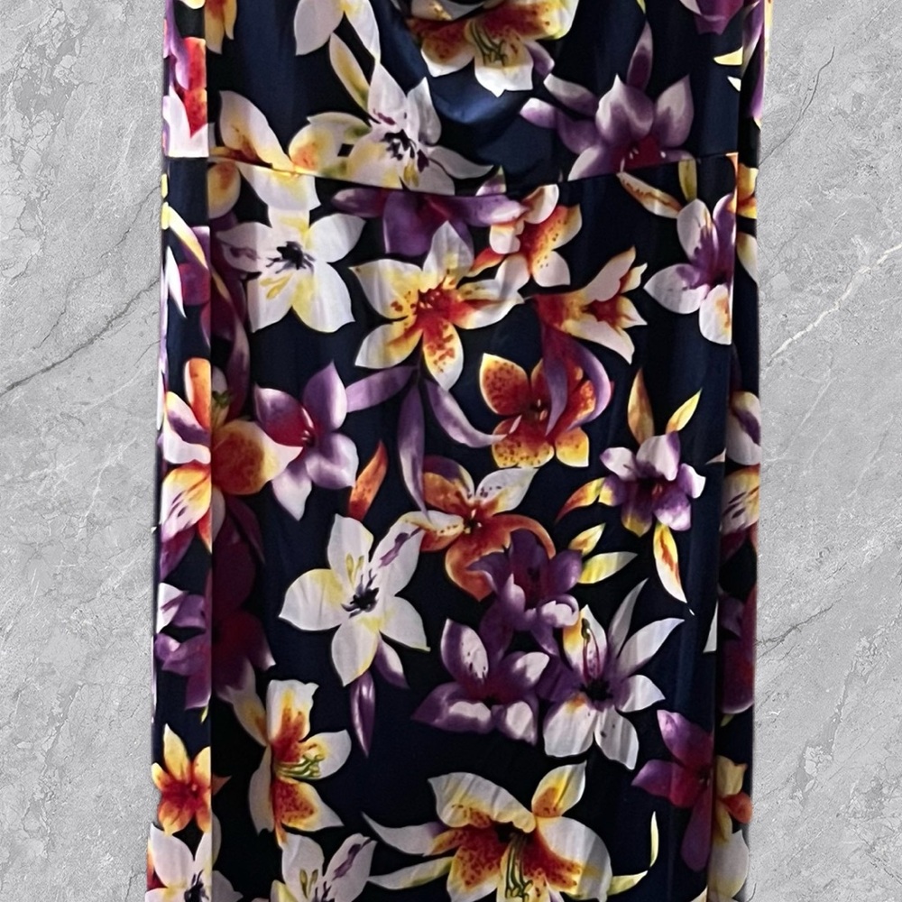 Floral Maxi Dress with Purple and Yellow Flowers